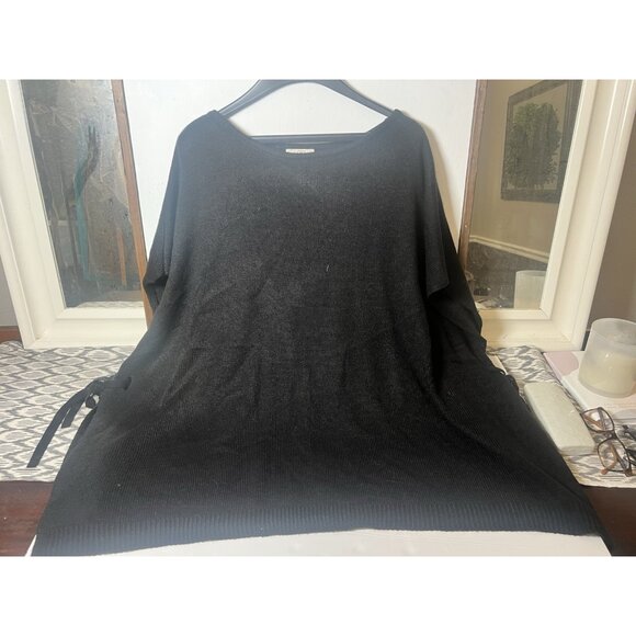 LOFT Sweater Poncho Shawl~M L ~Black Cardigan Shawl Open Side Ties. Cc - Picture 1 of 4